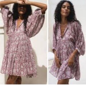 Daughters of India Kyra Mauve Floral Dress babydoll gauzy Sz XL boho